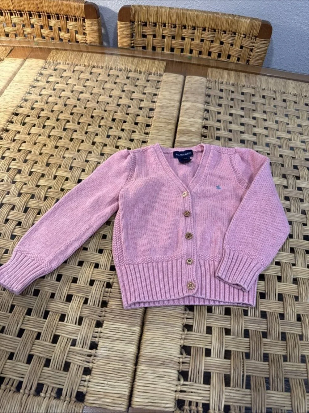 ralph lauren girls pink knit cardigan sweater 100% cotton size 4T